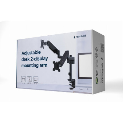 GEMBIRD Držák 2 monitorů na stůl MA-DA2P-01, naklápěcí, až do 32” a 9kg, černý